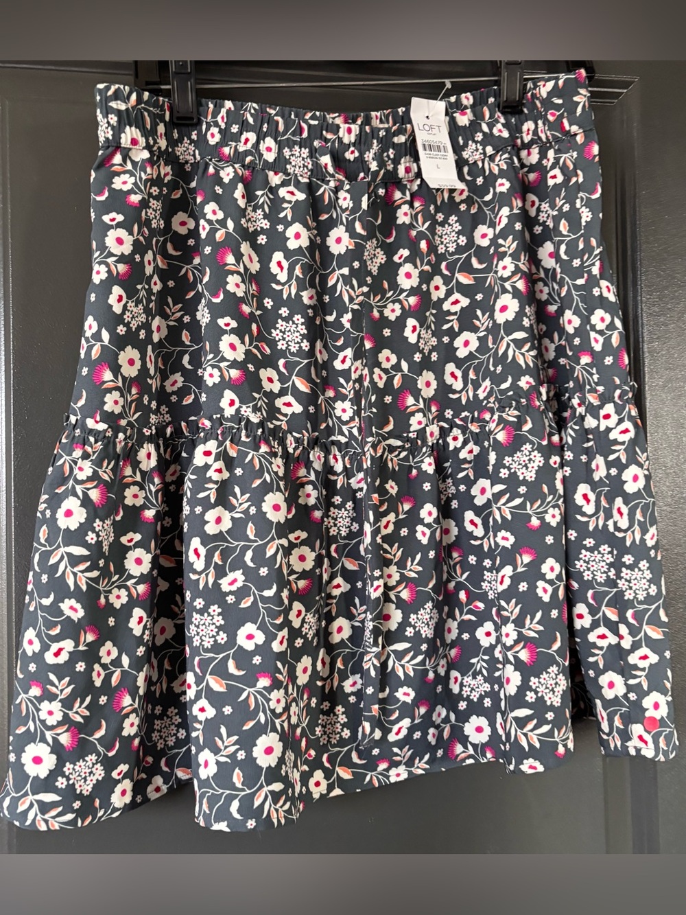 LOFT Blue Floral Tiered Skater Skirt with Pink & White Accents